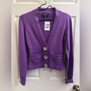 Chanel purple cashmere Knit Crystal button sweater/jacket *size 36